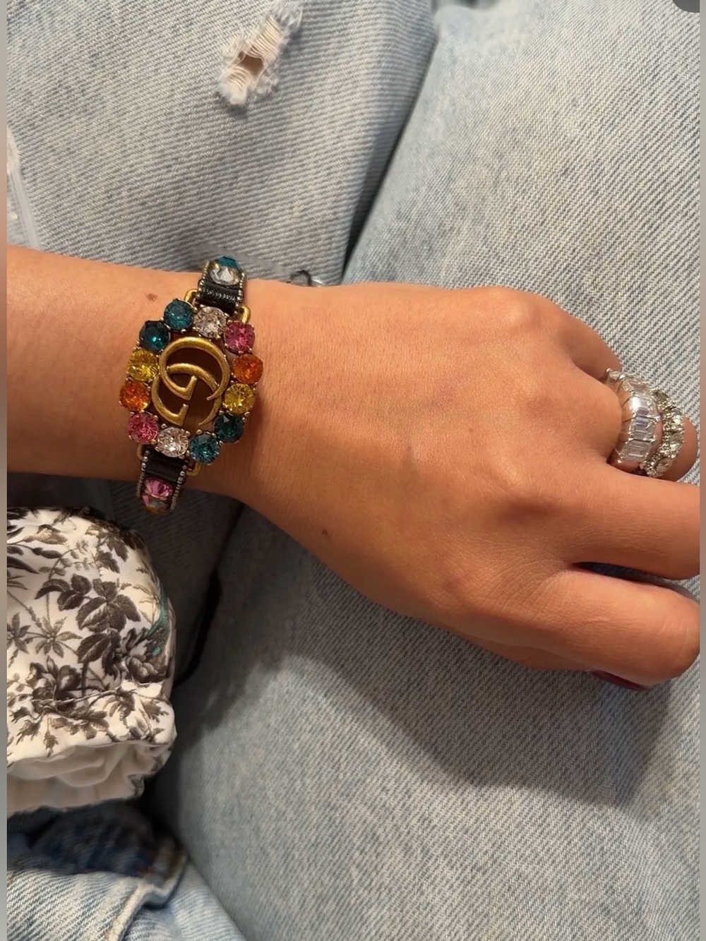 Gucci Gold Double G Multicolor Crystal Bracelet - Picture 3 of 5